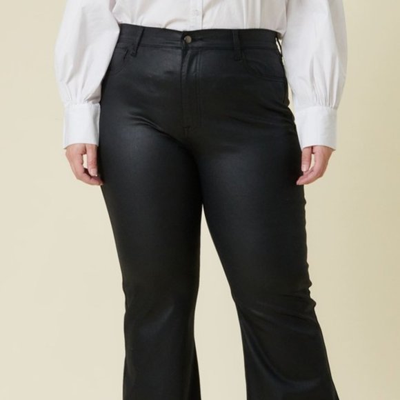 Plus Size Coated Black Flare Jeans - Picture 3 of 8